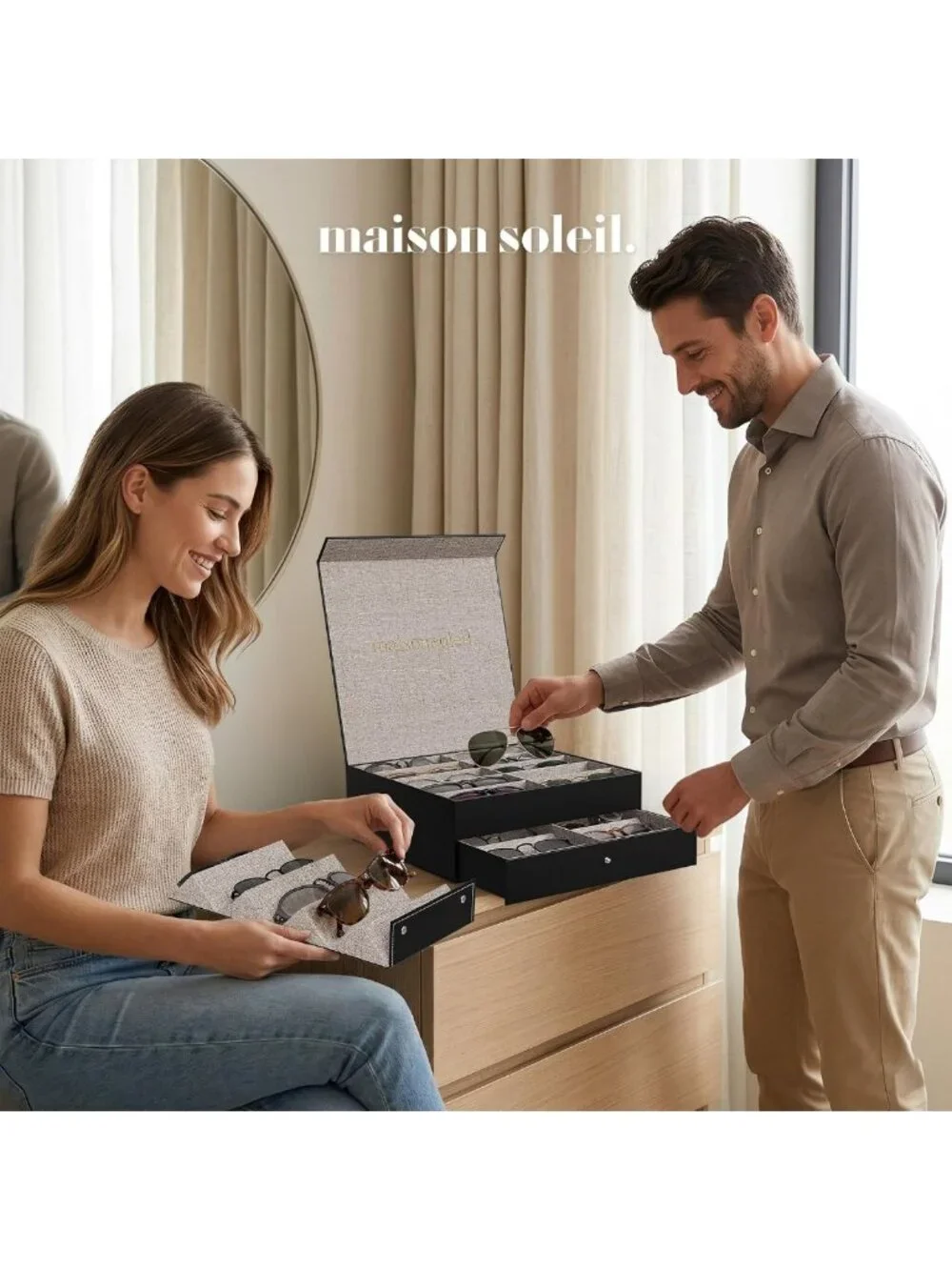 18-Slot Sunglasses Organizer Case for Men & Women - Travel Holder & Jewelry
